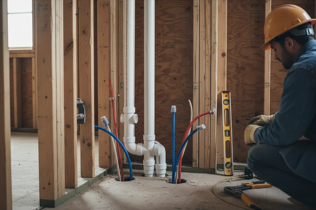 Drain and supply rough-in during Sump Pump Repair in Rogers